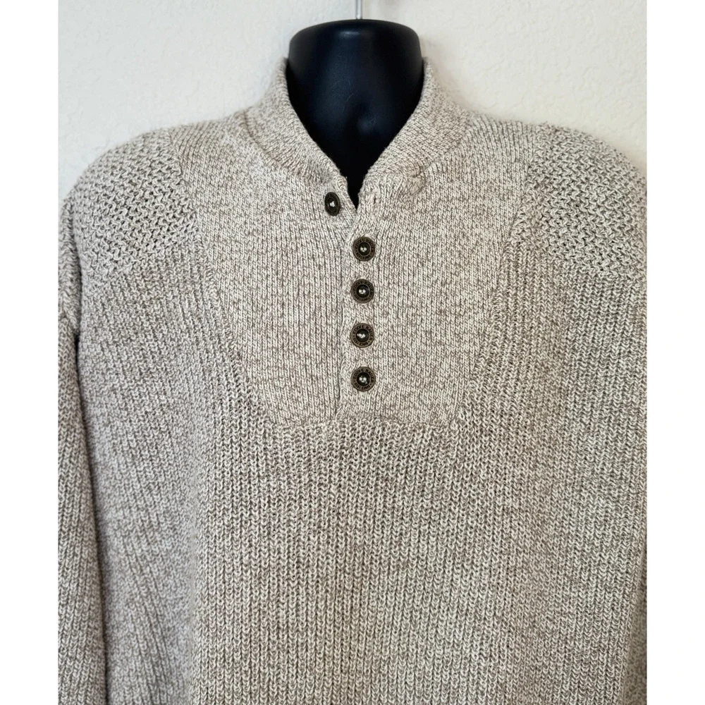 Vintage Eddie Bauer Henley Pullover Sweater Cable Knit Mens Large Grandpa USA